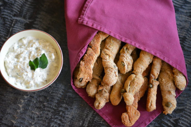 twisters with rosemary and capers