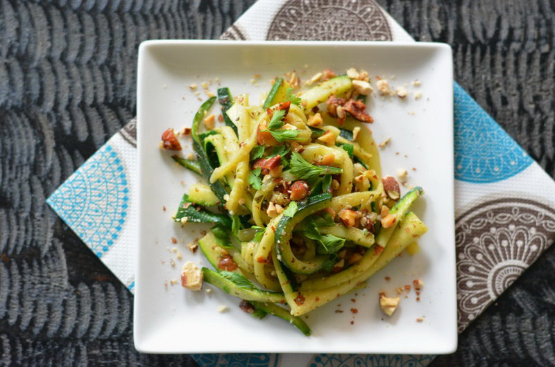 Quick zucchini and almond spaghetti