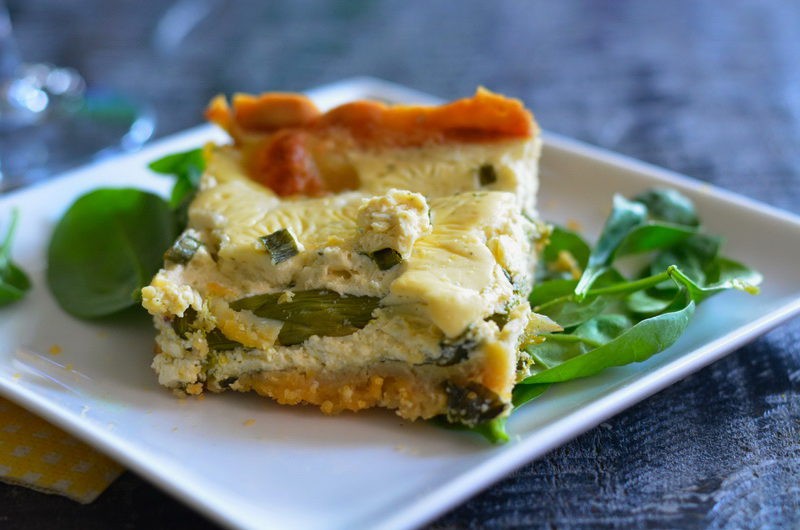 Appetizing asparagus cheese tart with chickpea crust