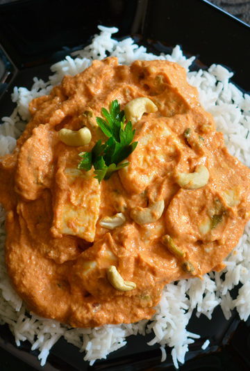 cheese in cashew tomato sauce