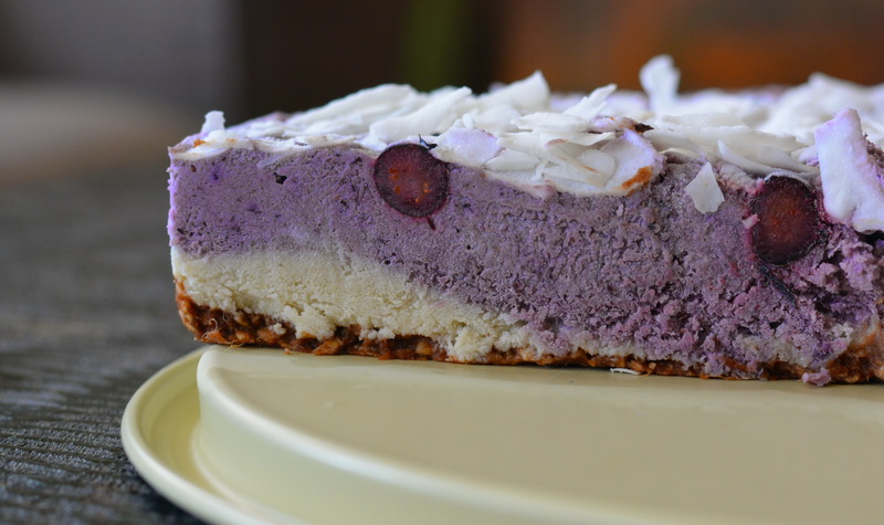 Blueberry and coconut vegan raw cake